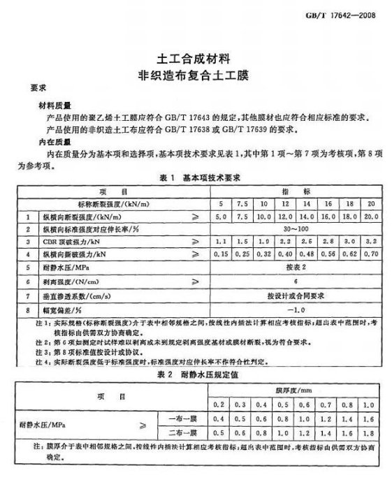 各种土工材料土工膜_土工布_膨润土防水毯技术指标国家标准